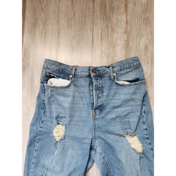 BDG Stretch High Rise Slim Straight Button Fly Blue Denim Jeans Distressed Sz 32 - Picture 2 of 12